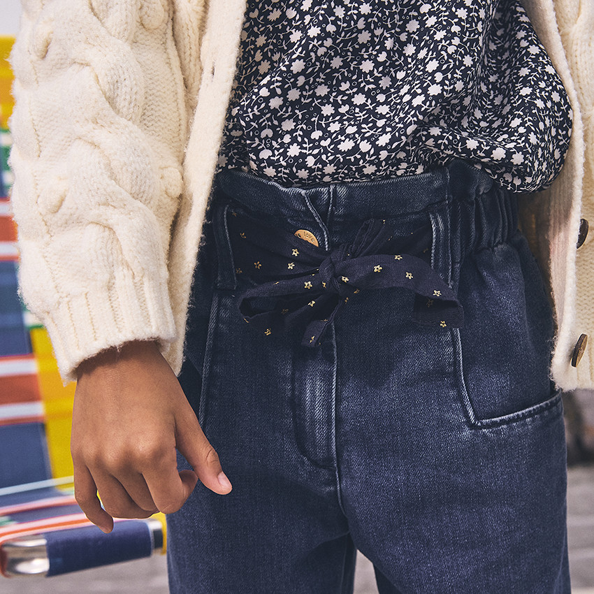 Jean paperbag en denim avec ceinture fantaisie pour fille 