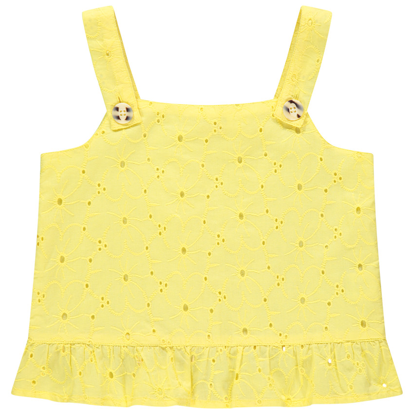 Top jaune à fines bretelles en broderie anglaise 