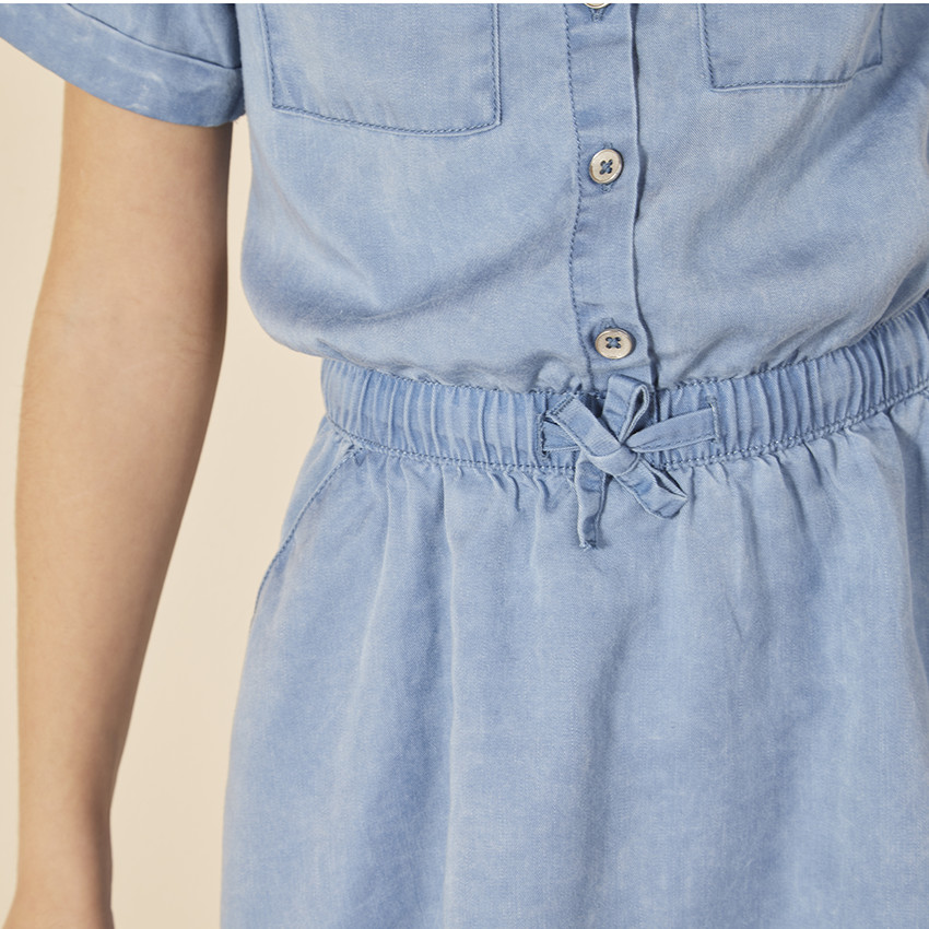Robe manches courtes en toile fluide pour fille 