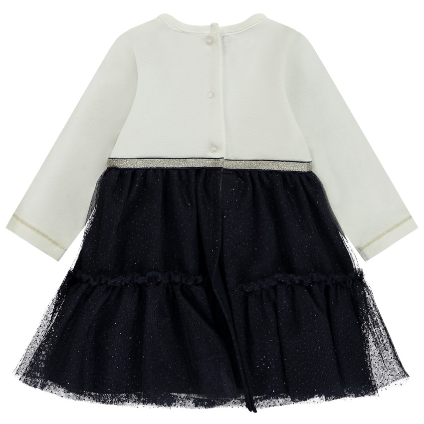 Robe body manches longues effet 2 en 1 bi-matière pour bébé fille 