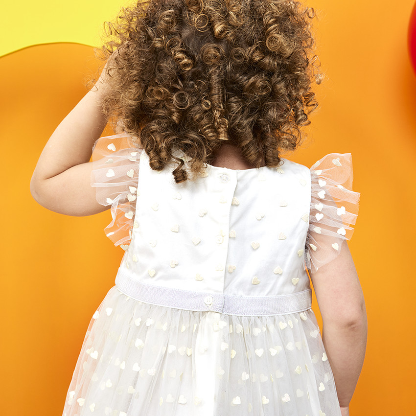 Robe de cérémonie en tulle imprimé cœurs pailletés pour bébé fille 