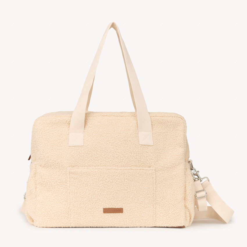 Sac à langer en bouclette avec bandoulière réglable 