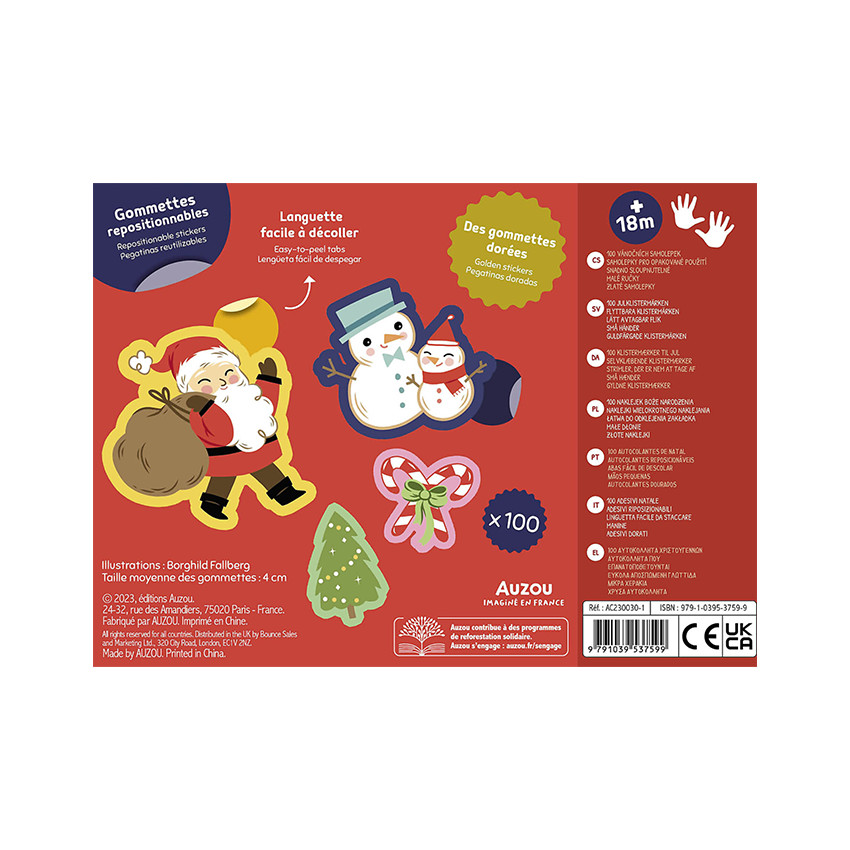 Pochette de 100 gommettes de Noël repositionnables 