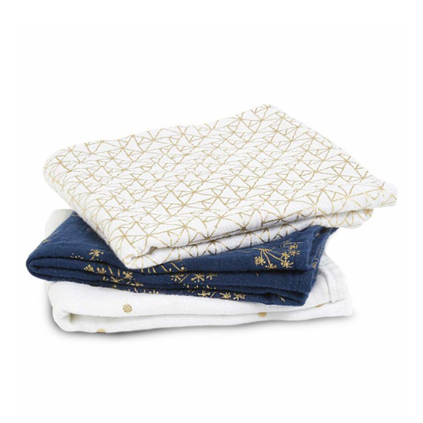 Set de 3 langes en mousseline 70 x 70 cm - Gold Métalisé 