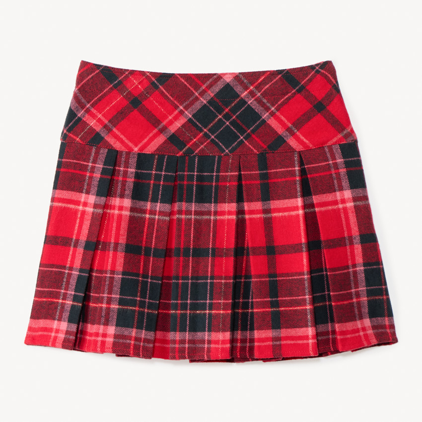 Jupe courte imprimée tartan avec boucles fantaisie pour fille  