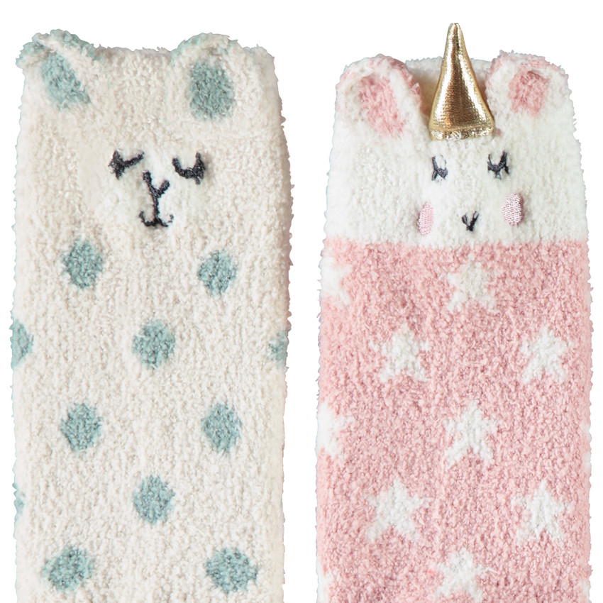 Lot de 2 paires de chaussettes hautes antidérapantes en sherpa pour fille 