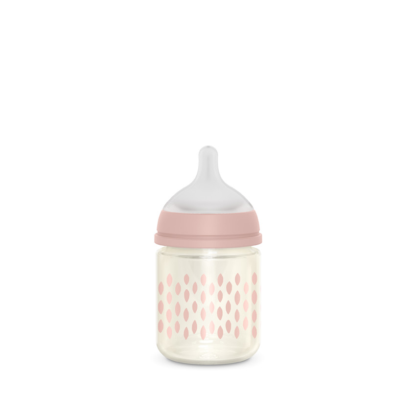 Biberon en verre avec tétine SX Pro S - Bonhomia rose 120 ml 