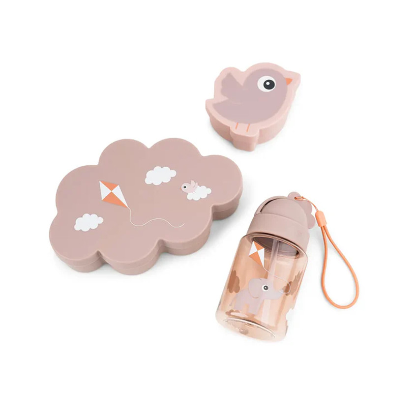 Set 3 pièces avec gourde et lunchbox Playground rose 