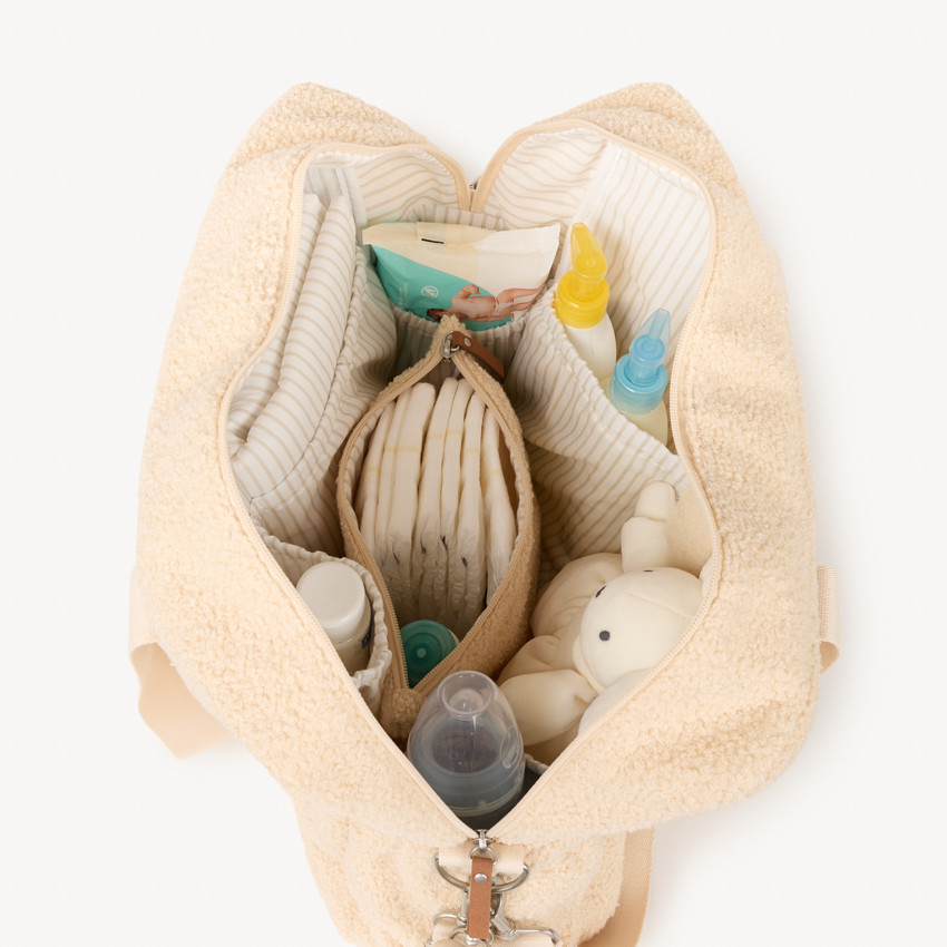 Sac à langer en bouclette avec bandoulière réglable 