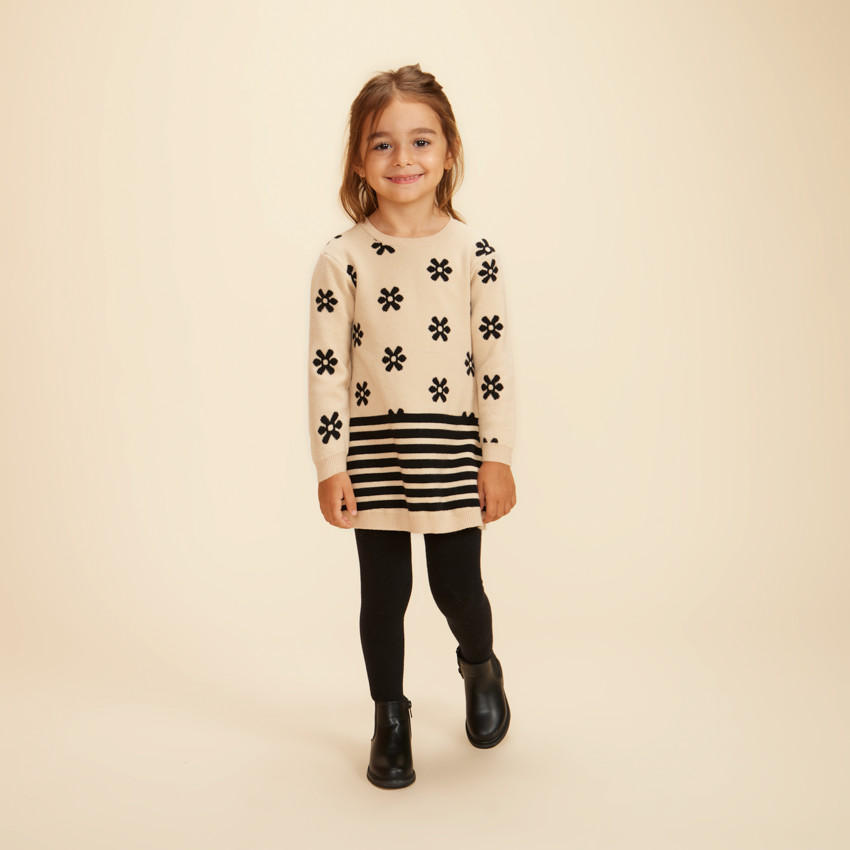Robe manches longues en tricot jacquard pour bébé fille 