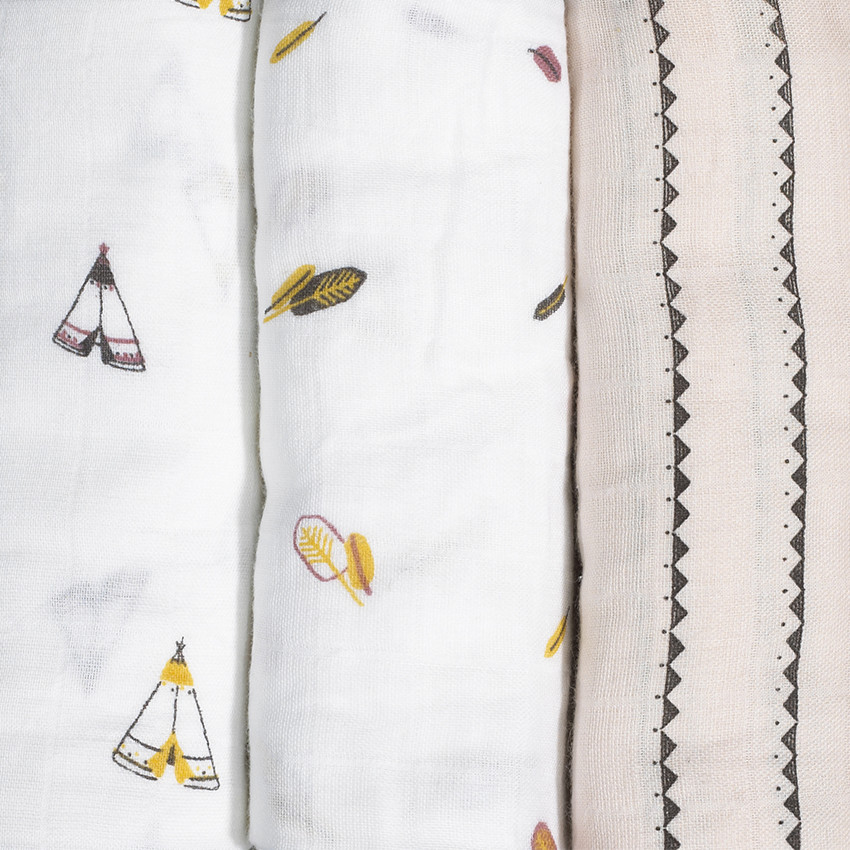 Lot de 3 langes en coton Timouki 