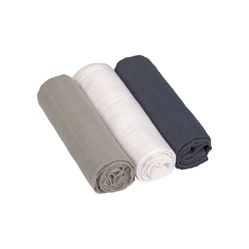 Lot de 3 langes en mousseline tricolore 85x85 