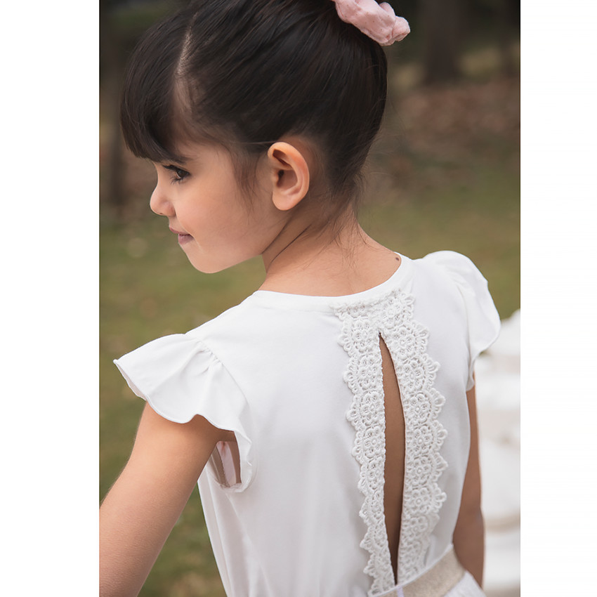 T shirt manches courtes dos en dentelle pour fille