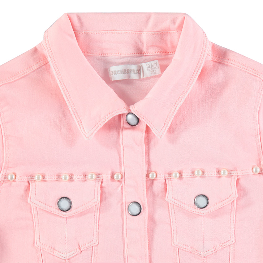 Junior - Veste en jeans rose avec perles fantaisie 