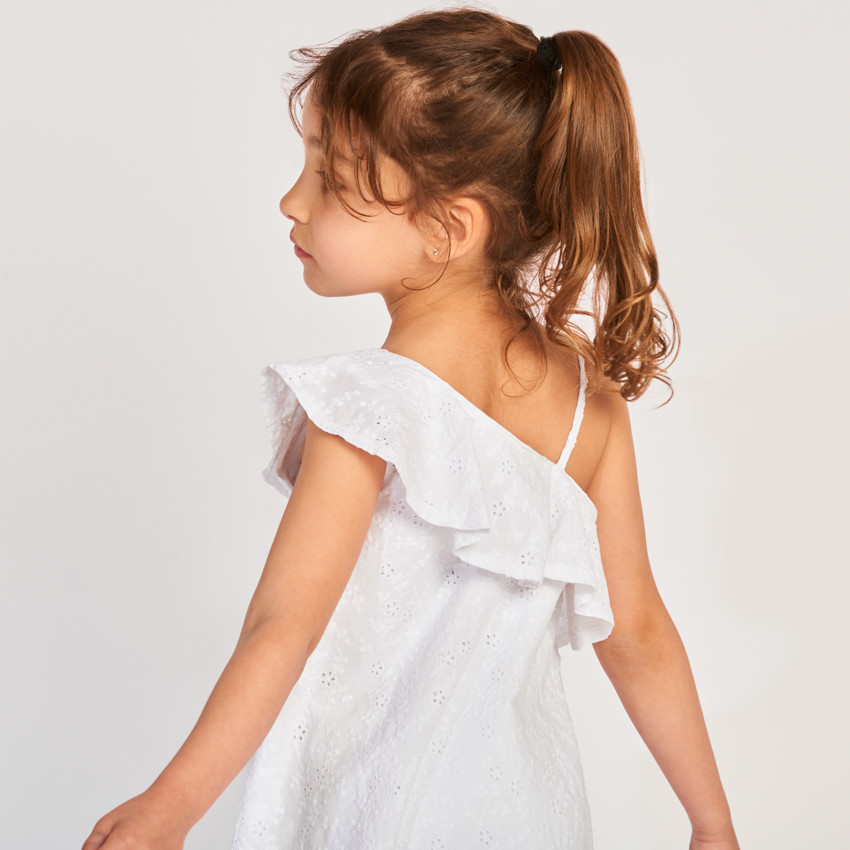 Robe asymétrique en broderie anglaise volantée pour fille 