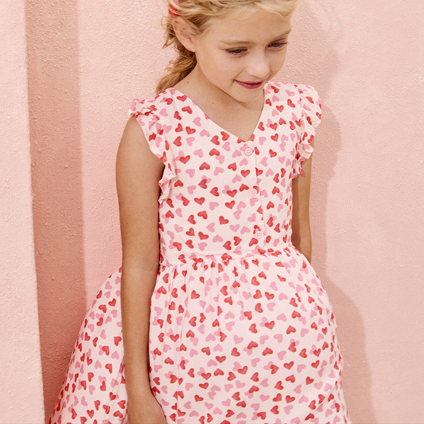 Robe manches courtes imprimé cœurs pour fille 