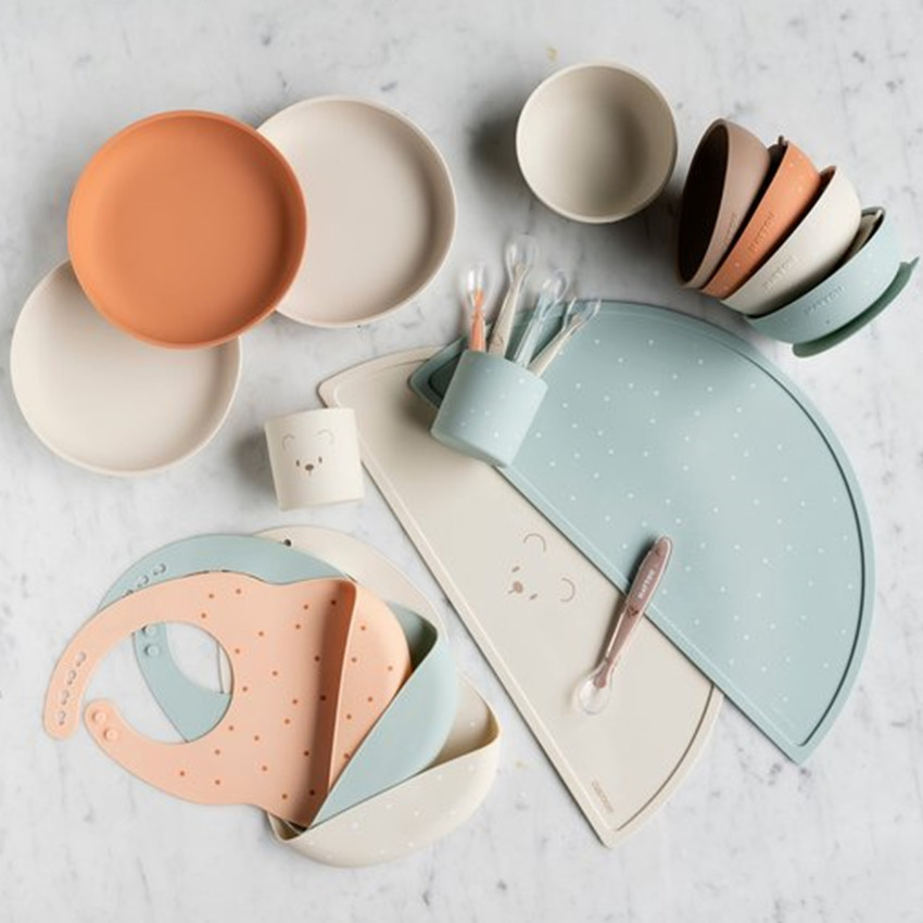 Bavoir réglable avec bac récupérateur - Silicone - Argile 