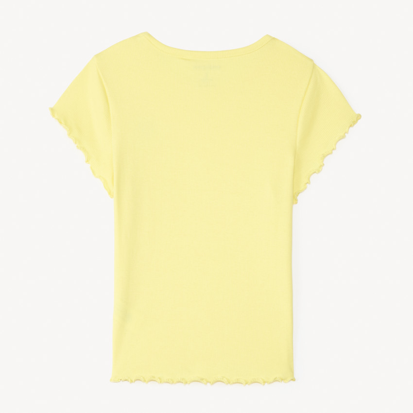 T-shirt manches courtes en maille côtelée uni broderie cœur pour fille 