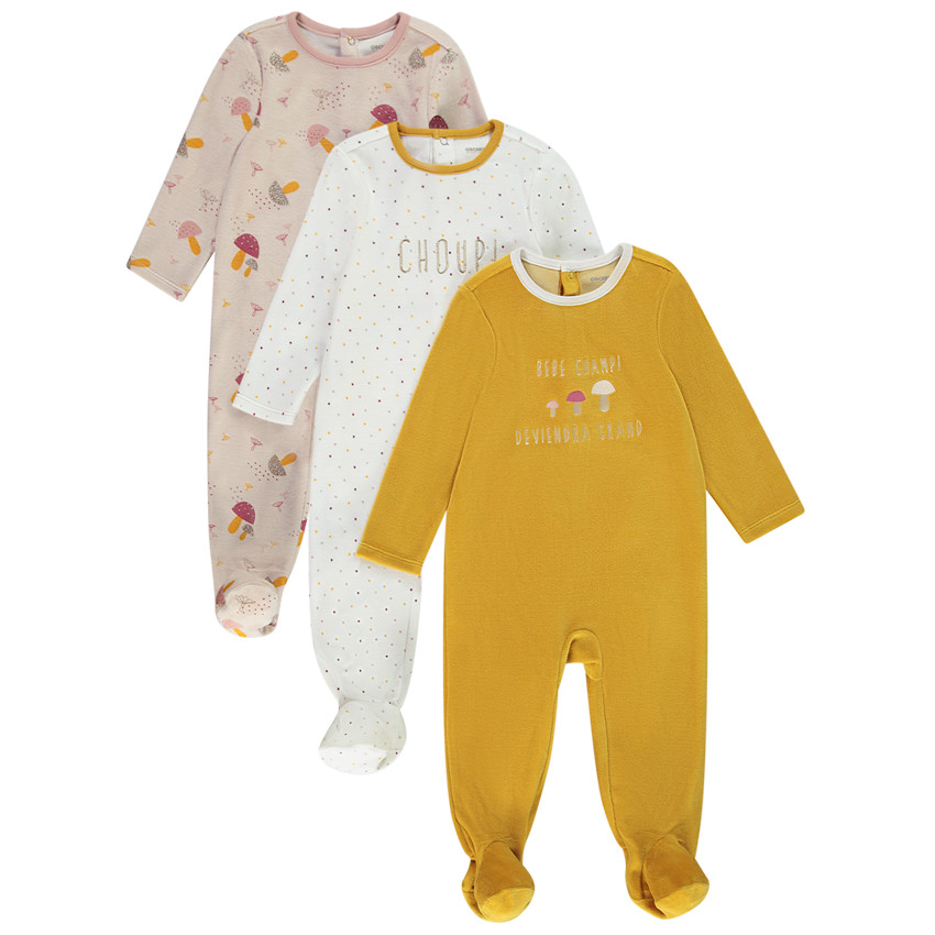 Lot de 3 dors-bien en velours imprimé champignons et pois pour bébé fille Main Lot de 3 dors-bien en velours imprimé champignons et pois pour bébé fille