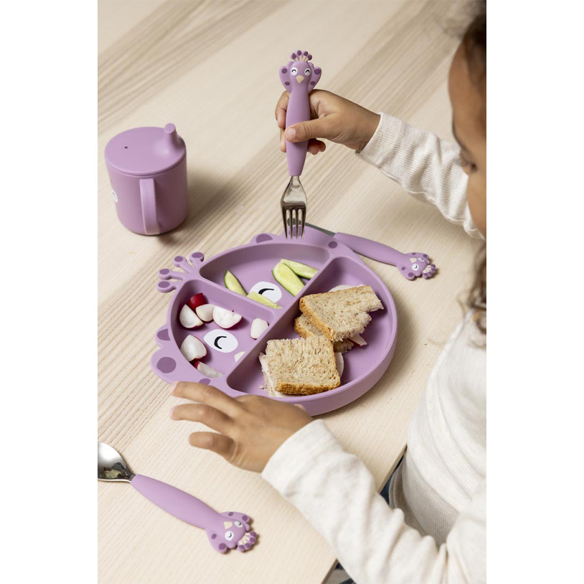 Assiette silicone avec ventouse et compartiments Mrs Peacock 
