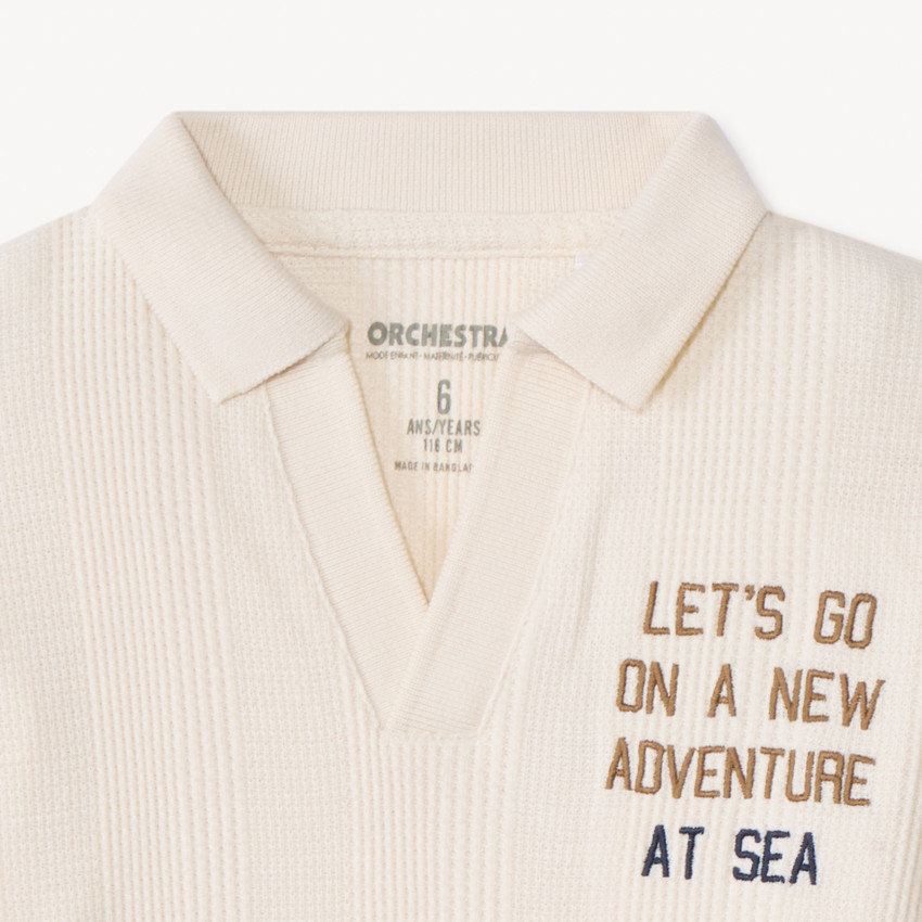 Polo manches longues effet côtelé pour garçon 