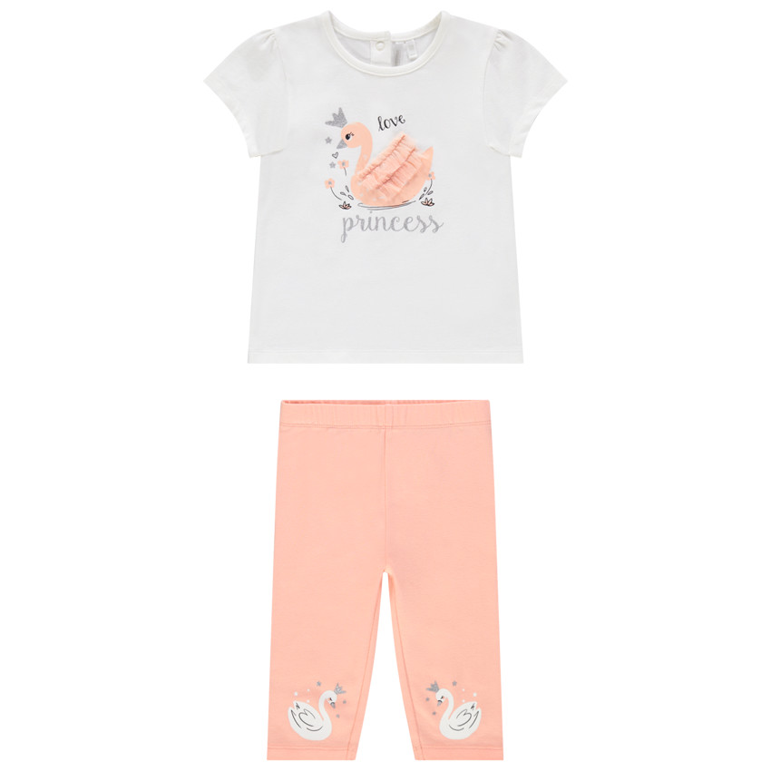 Ensemble avec t-shirt print cygne à détails pailletés et corsaire