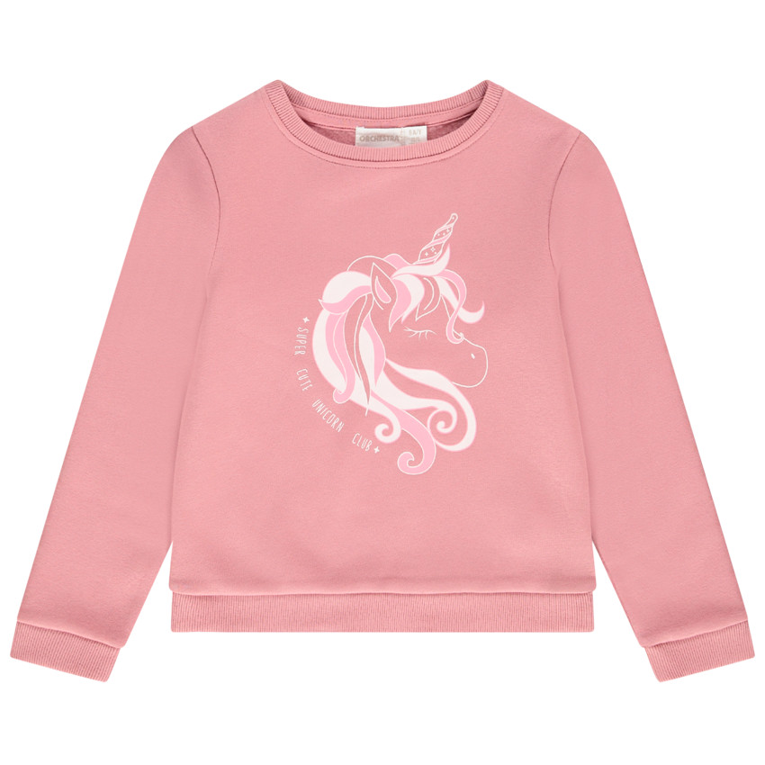 Sweat en molleton gratté uni avec print pour fille 