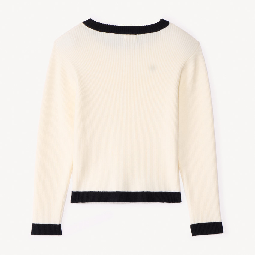 Pull manches longues en tricot côte à bords contrastants pour fille  