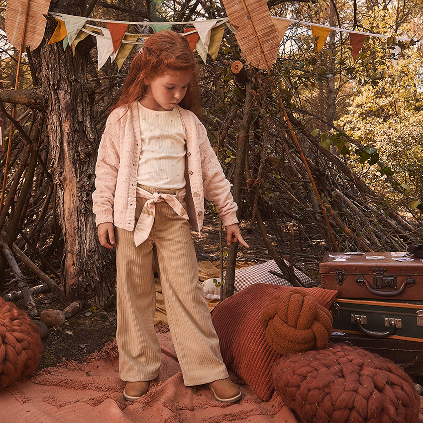 Gilet uni en tricot fantaisie demi-oversize pour fille 