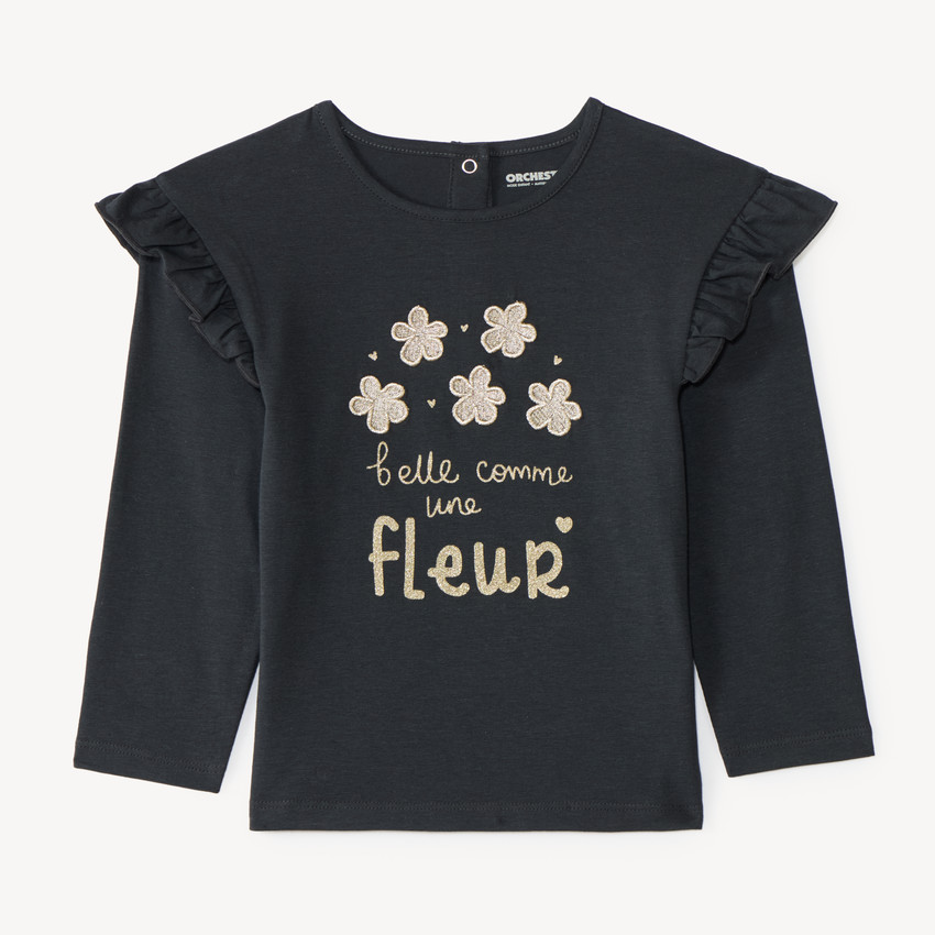 T-shirt manches longues bébé fille broderie fantaisie 