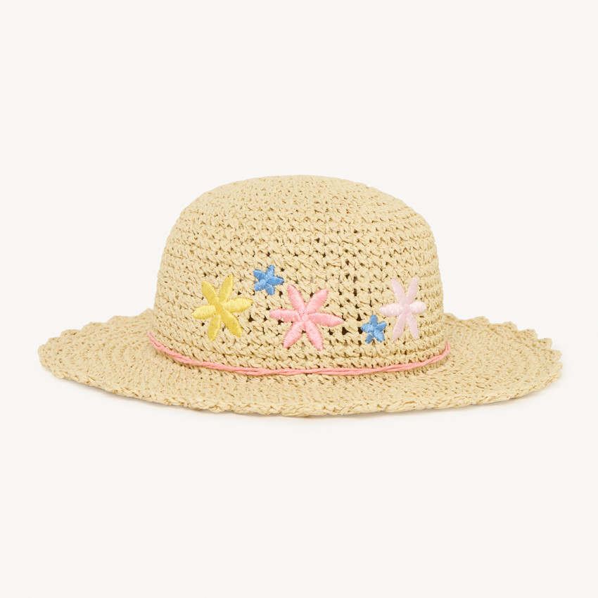Chapeau de paille avec fleurs brodées pour fille 