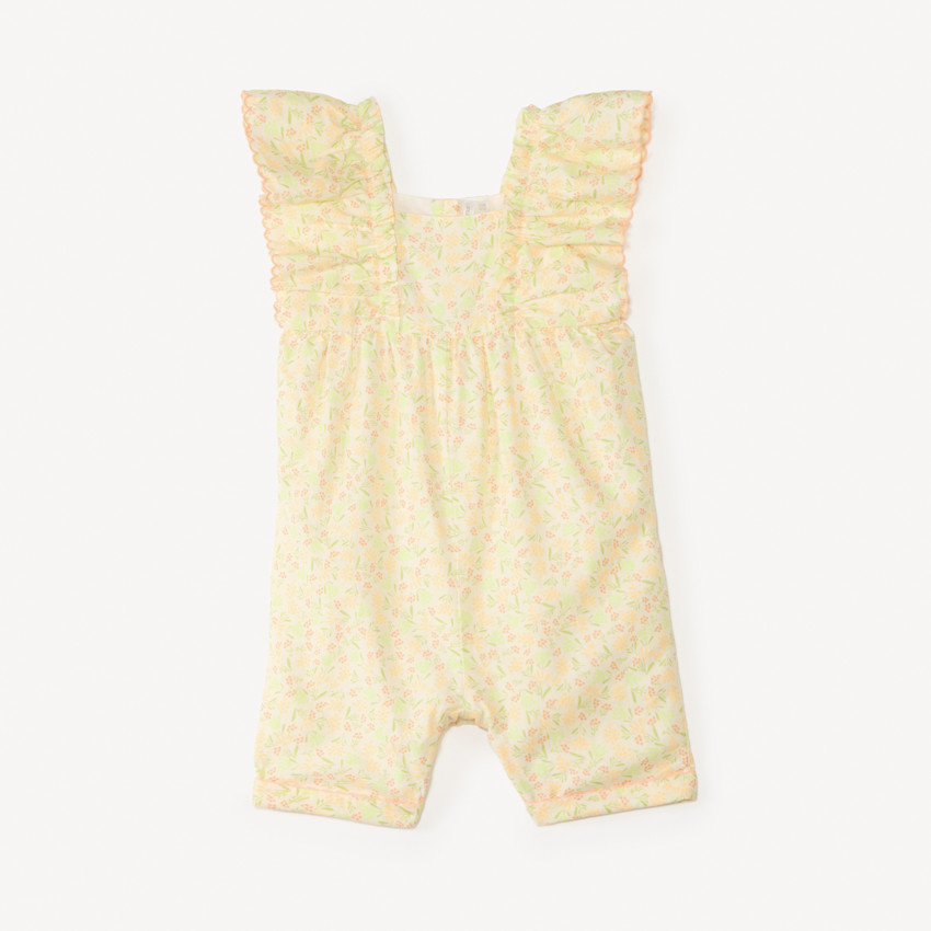 Combinaison courte à manches volantées imprimé fleuri pour bébé fille  