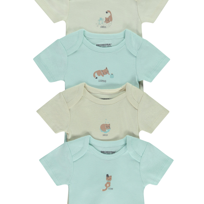 Lot de 7 bodies manches courtes print chat pour bébé 
