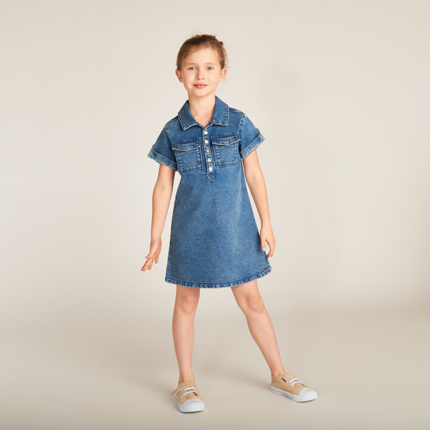 Robe chemise manches courtes en jean pour fille