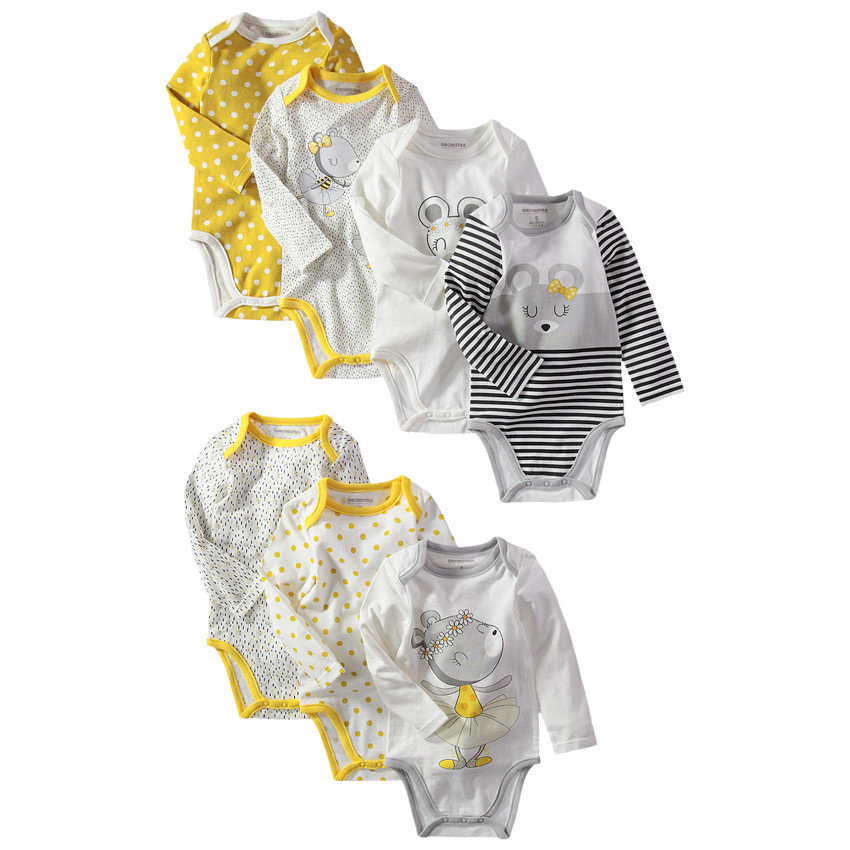 Lot de 7 bodies manches longues imprimés/unis print souris 