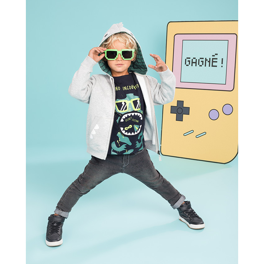 Gilet en molleton zippé à poches et dents de dinosaure printées 