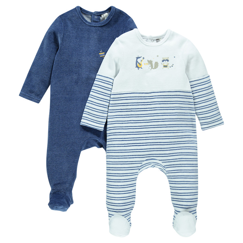 Lot de 2 dors-bien en velours uni/rayé avec prints fantaisie 