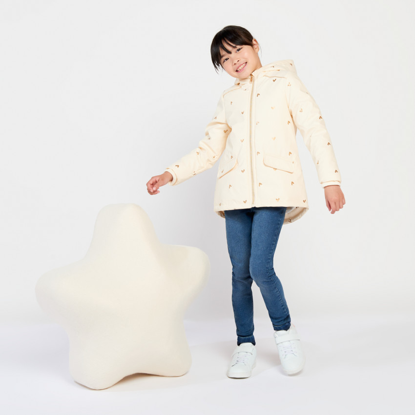 Parka en gomme et velours avec imprimé cœur irisé pour fille 