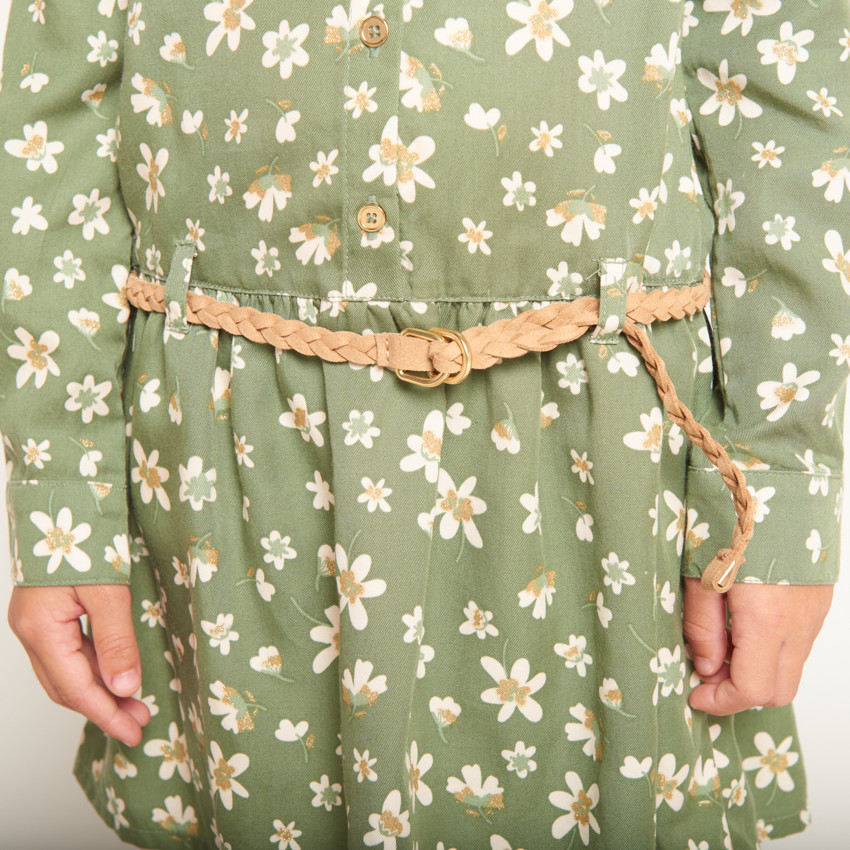 Robe manches longues style chemise imprimé pour fille 