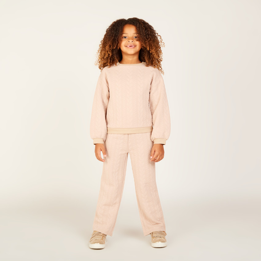 Ensemble jogging en jacquard torsadé uni pour fille 