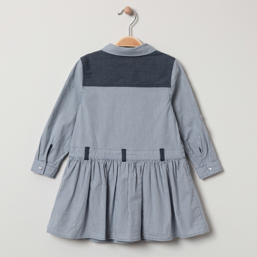Robe manches longues à rayures et détails en chambray 