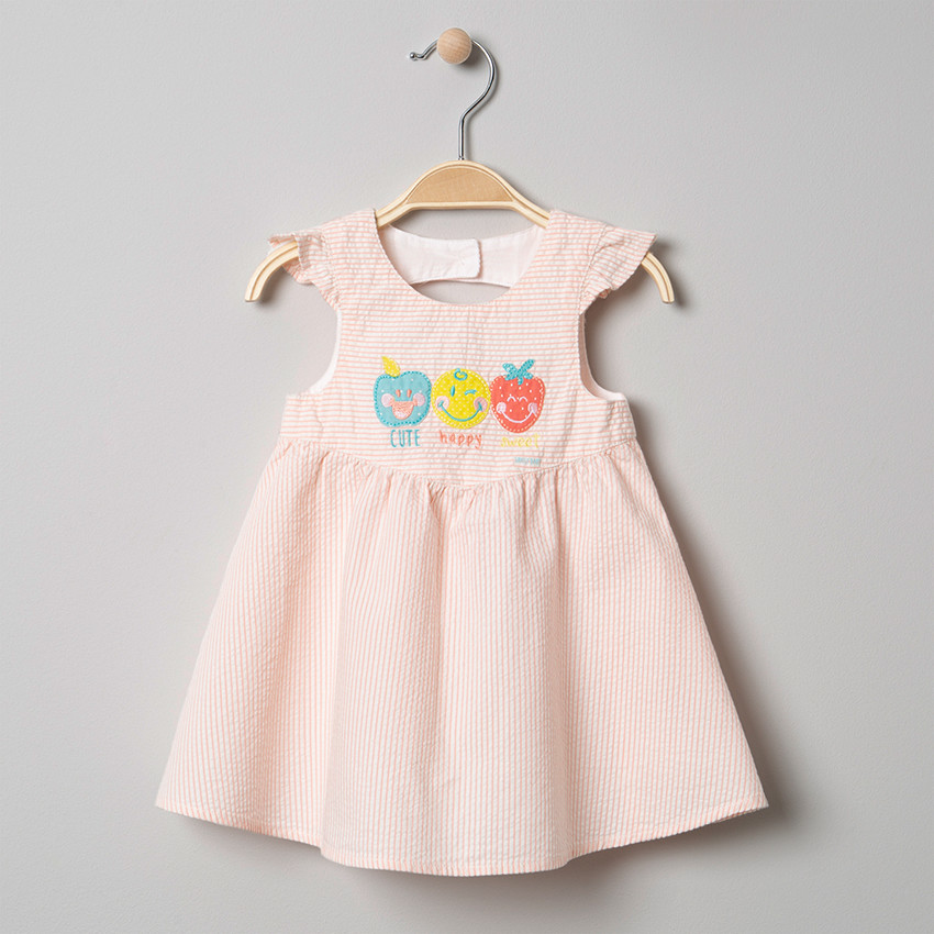 Robe manches courtes rayee a broderies Smiley