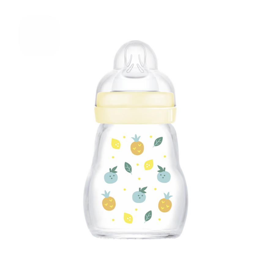 Biberon en verre tétine débit 1 0-6 mois 170 ml – Blanc