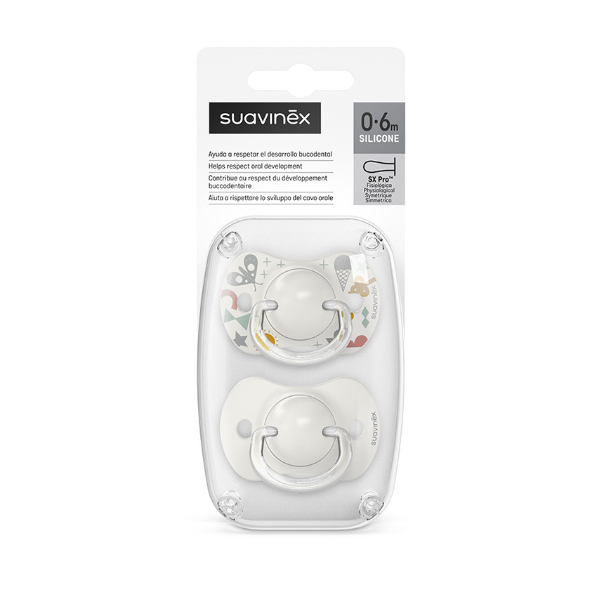 Lot de 2 sucettes silicone SX Pro 0-6M Walk in the park gris 