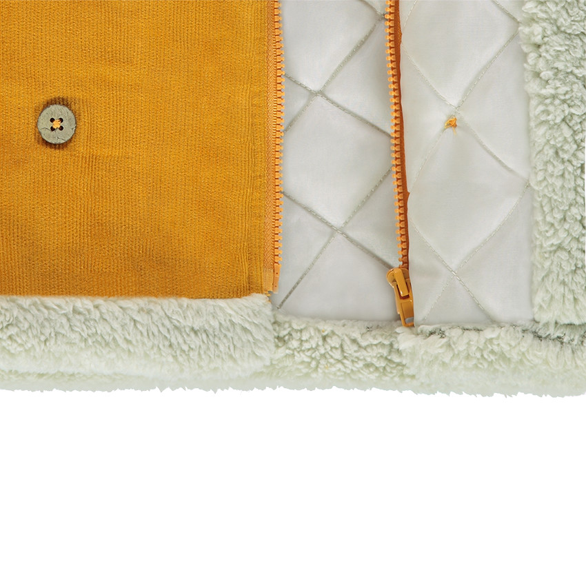 Veste en velours à capuche amovible et finitions fausse fourrure 