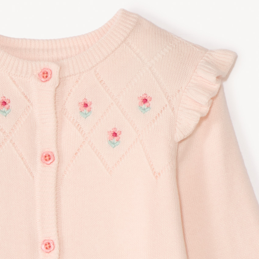 Gilet en tricot brodé fleurs pour bébé fille 