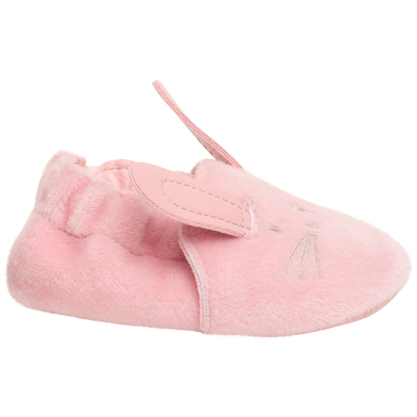 chaussons souples pour bébé fille en sherpa fine motif lapin - rose clair
