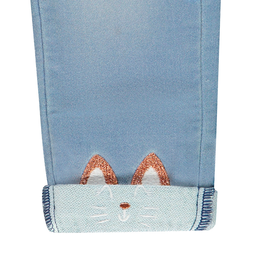 Jean effet used à chats brodés et poches pour bébé fille 