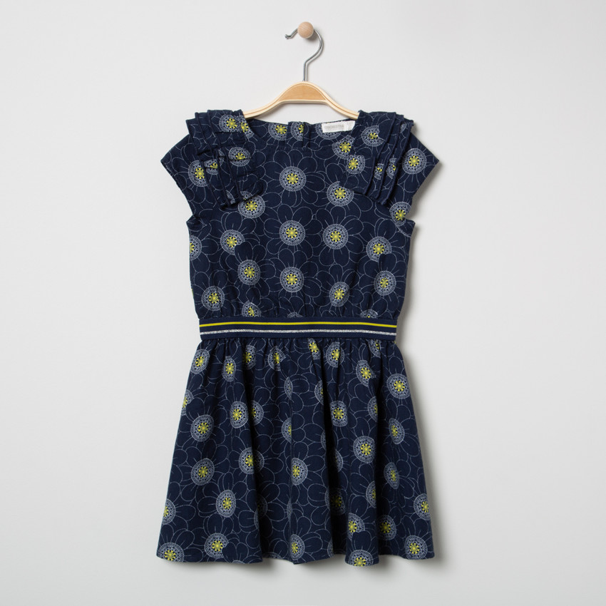 Robe manches courtes volantées imprimée fleurs all-over 