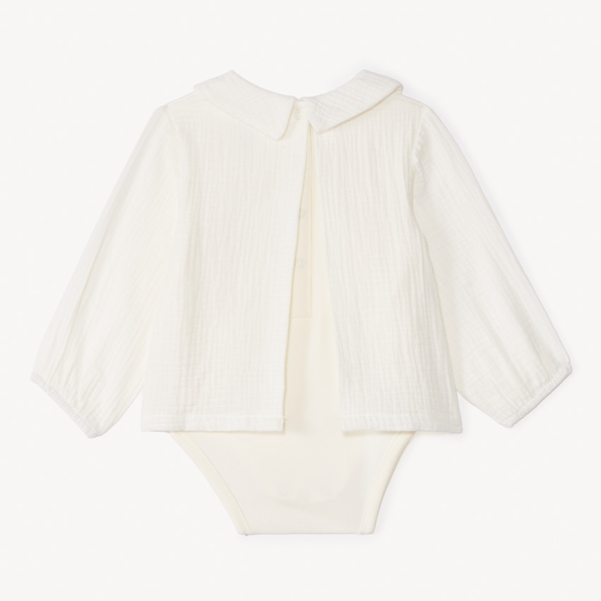 Barboteuse effet 2-en-1 en gaze de coton broderie éléphant pour bébé garçon 